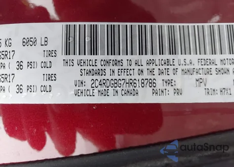 2017 Dodge Grand Caravan Se from USA, damaged, VIN 2C4RDGBG7HR618786